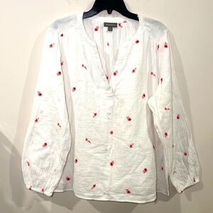 New White & Pink Floral Peasant Boho Style & Co. 100% Cotton Comfy Cozy Soft